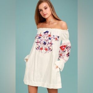 FREE PEOPLE FLEUR DU JOUR CREAM EMBROIDERED DRESS